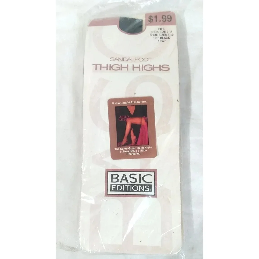 Thigh High Pantyhose Basic Editions Sandalfoot 1 Pair Off Black Shoe Sz 5-10 NOS